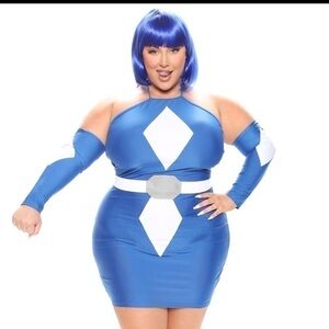 Turbo blue and white sexy super hero four piece Halloween costume set size 1X/2X